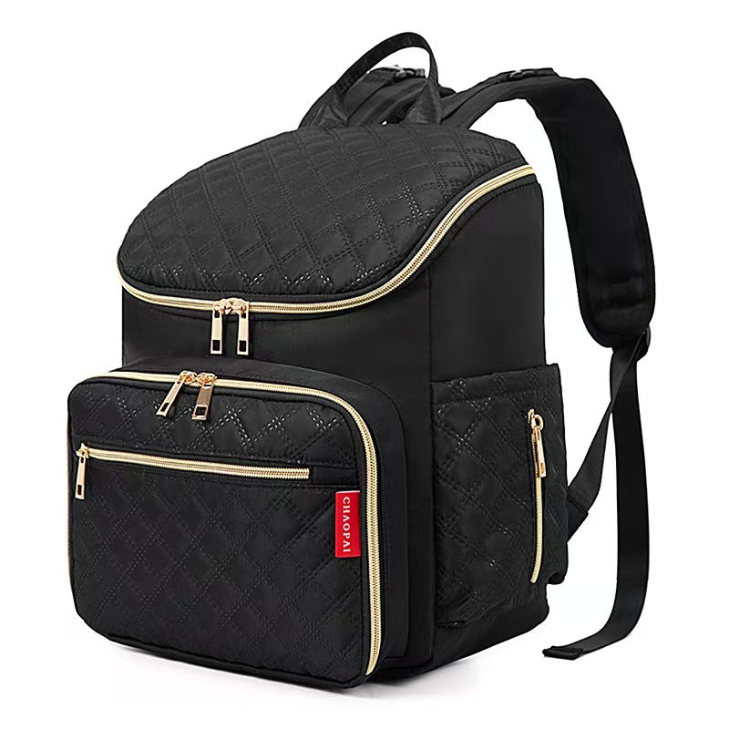 MomiEase Quilted Diaper Bag Backpack - Black