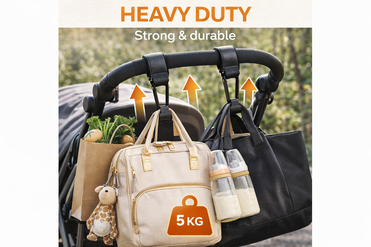 MomiEase Diaper Bag Stroller Hooks - Black
