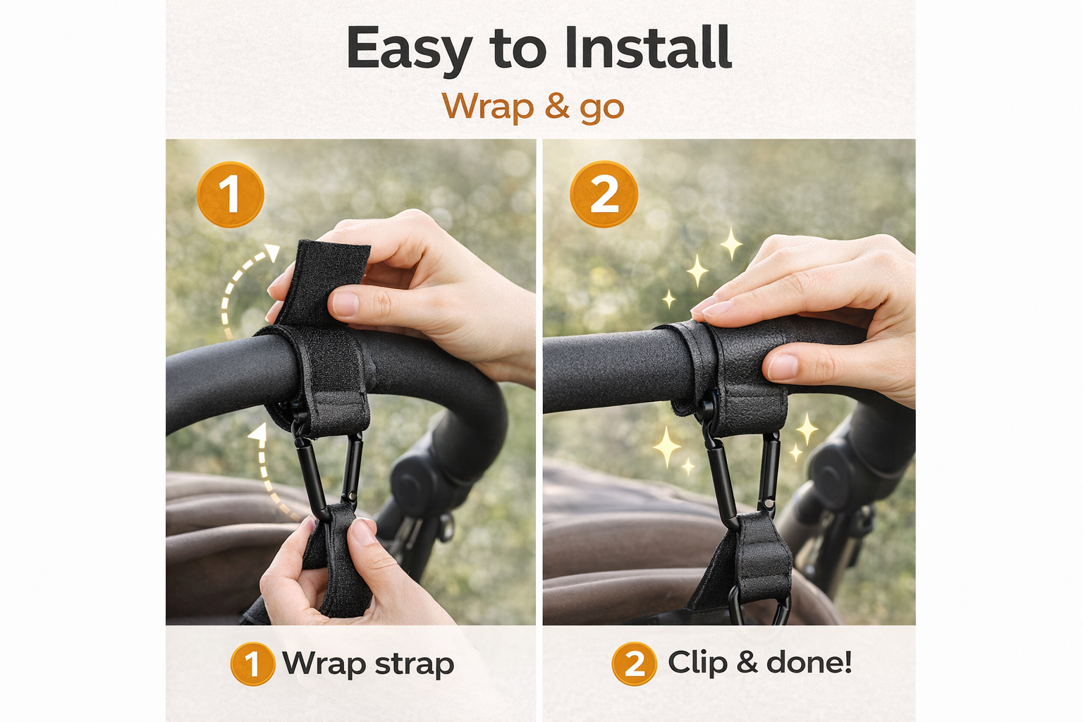 MomiEase Diaper Bag Stroller Hooks - Black