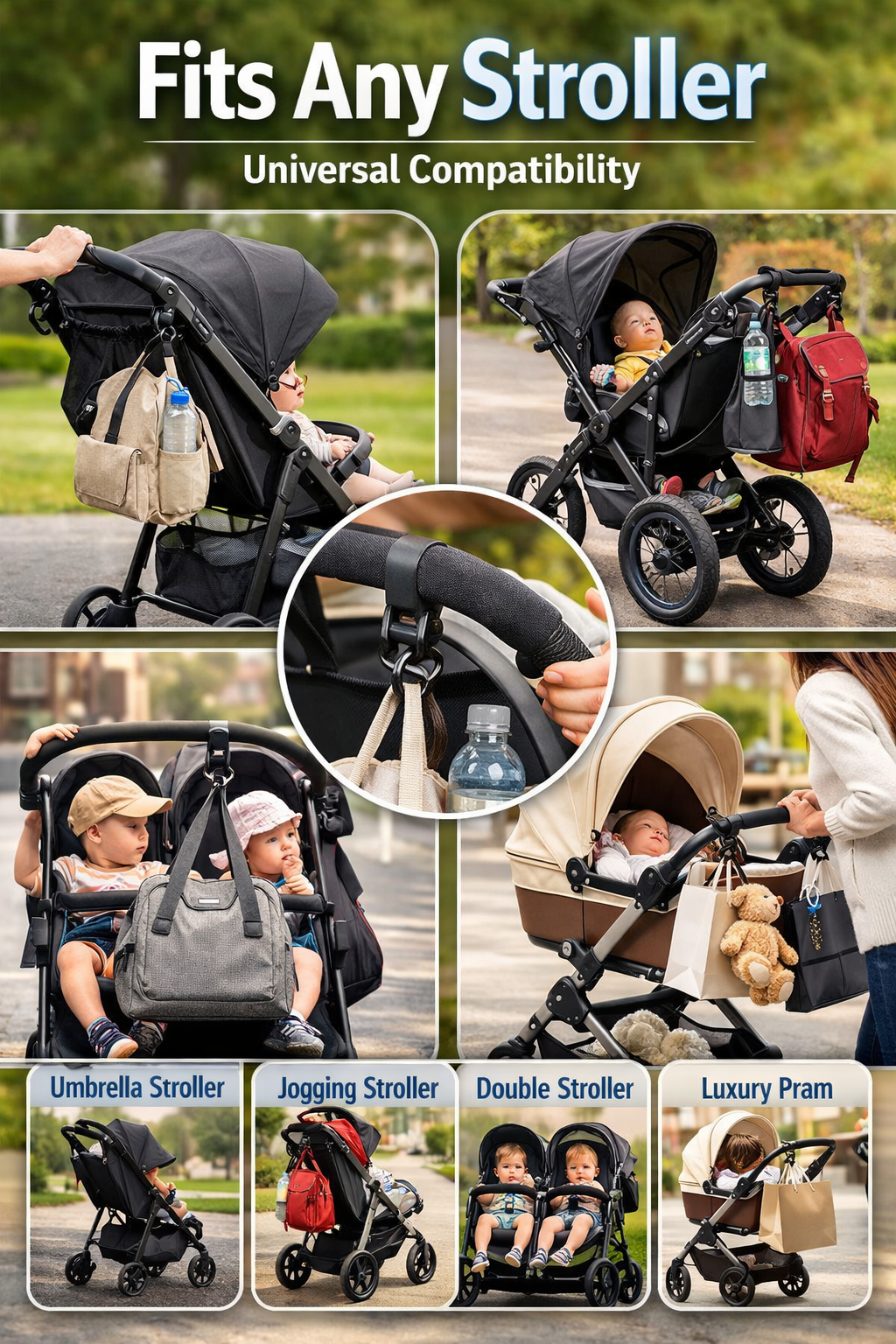MomiEase Diaper Bag Stroller Hooks - Black