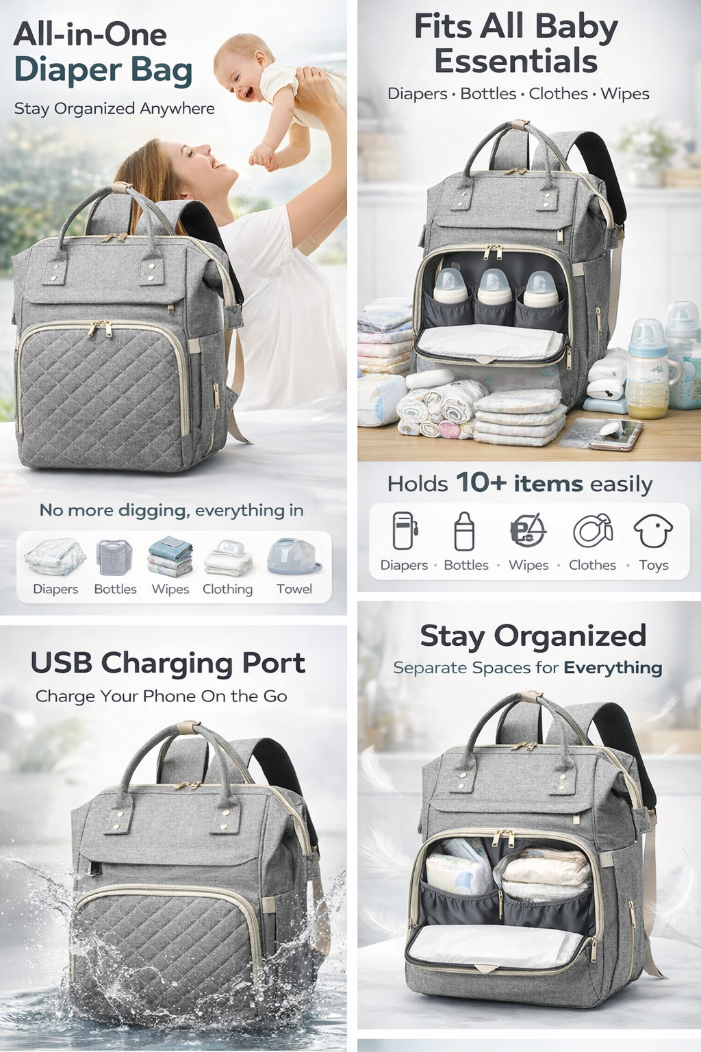 MomiEase Everyday Diaper Bag Backpack - Black