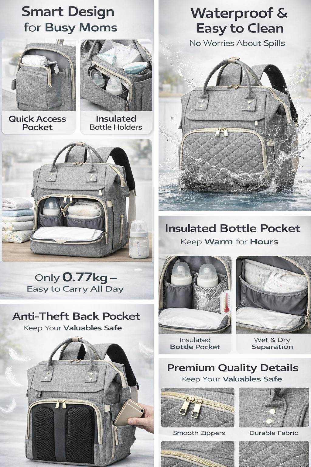 MomiEase Everyday Diaper Bag Backpack - Black
