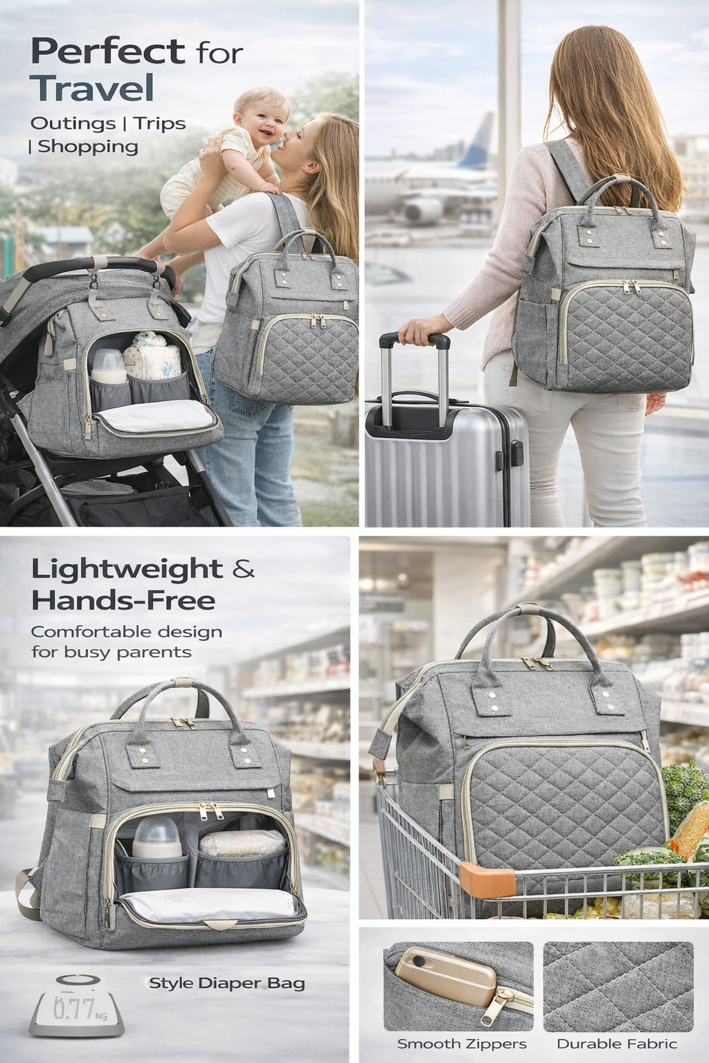 MomiEase Everyday Diaper Bag Backpack - Black