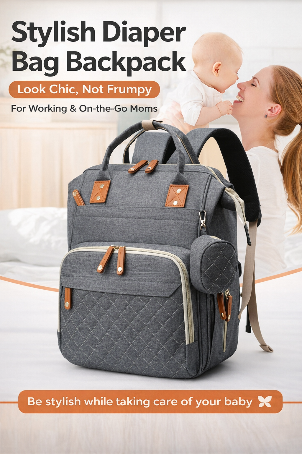 MomiEase Large Capacity Diaper Bag Backpack - Gray
