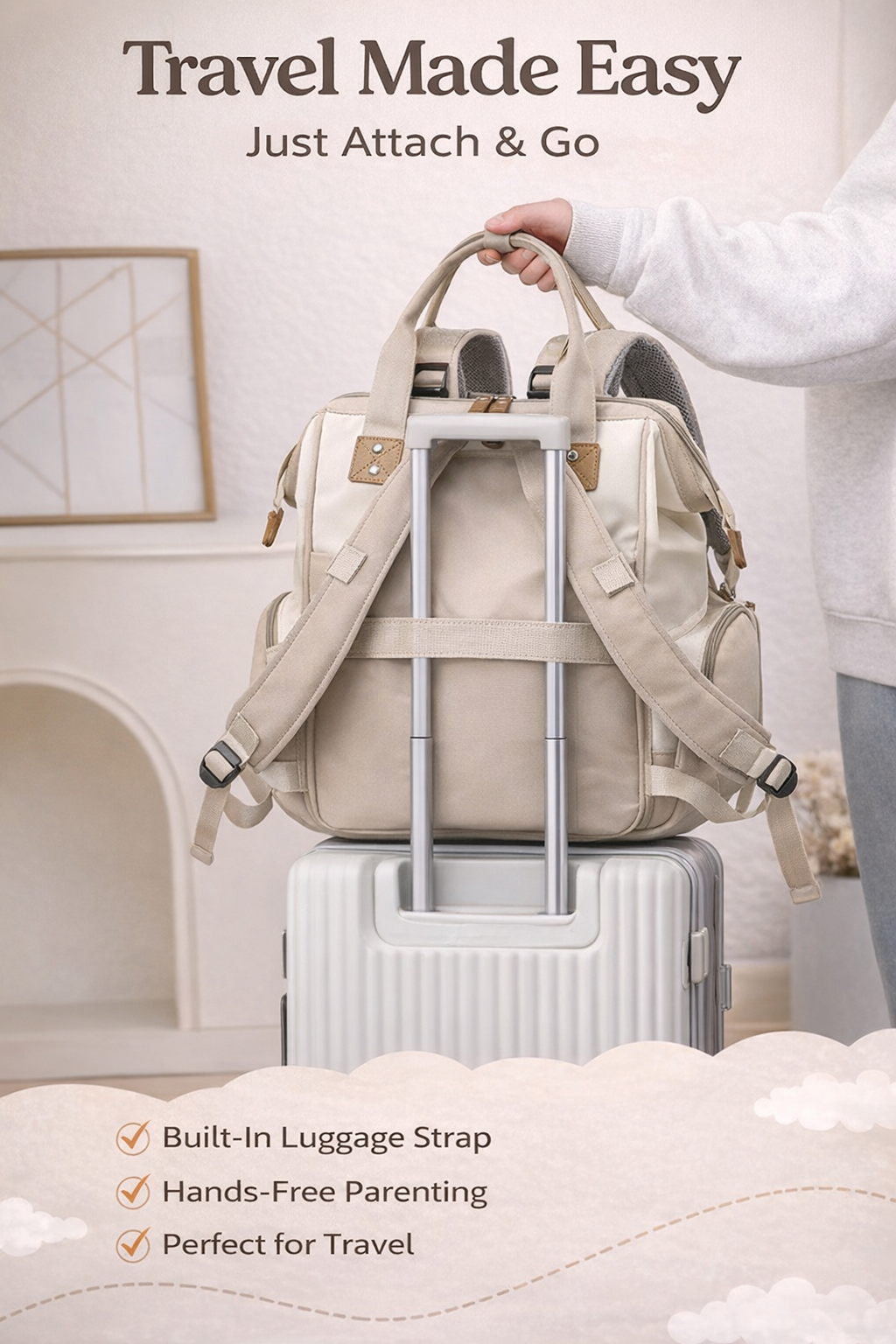 MomiEase 3-in-1 Diaper Bag Backpack - Beige