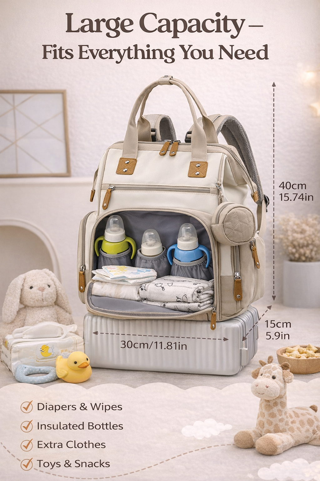 MomiEase 3-in-1 Diaper Bag Backpack - Beige