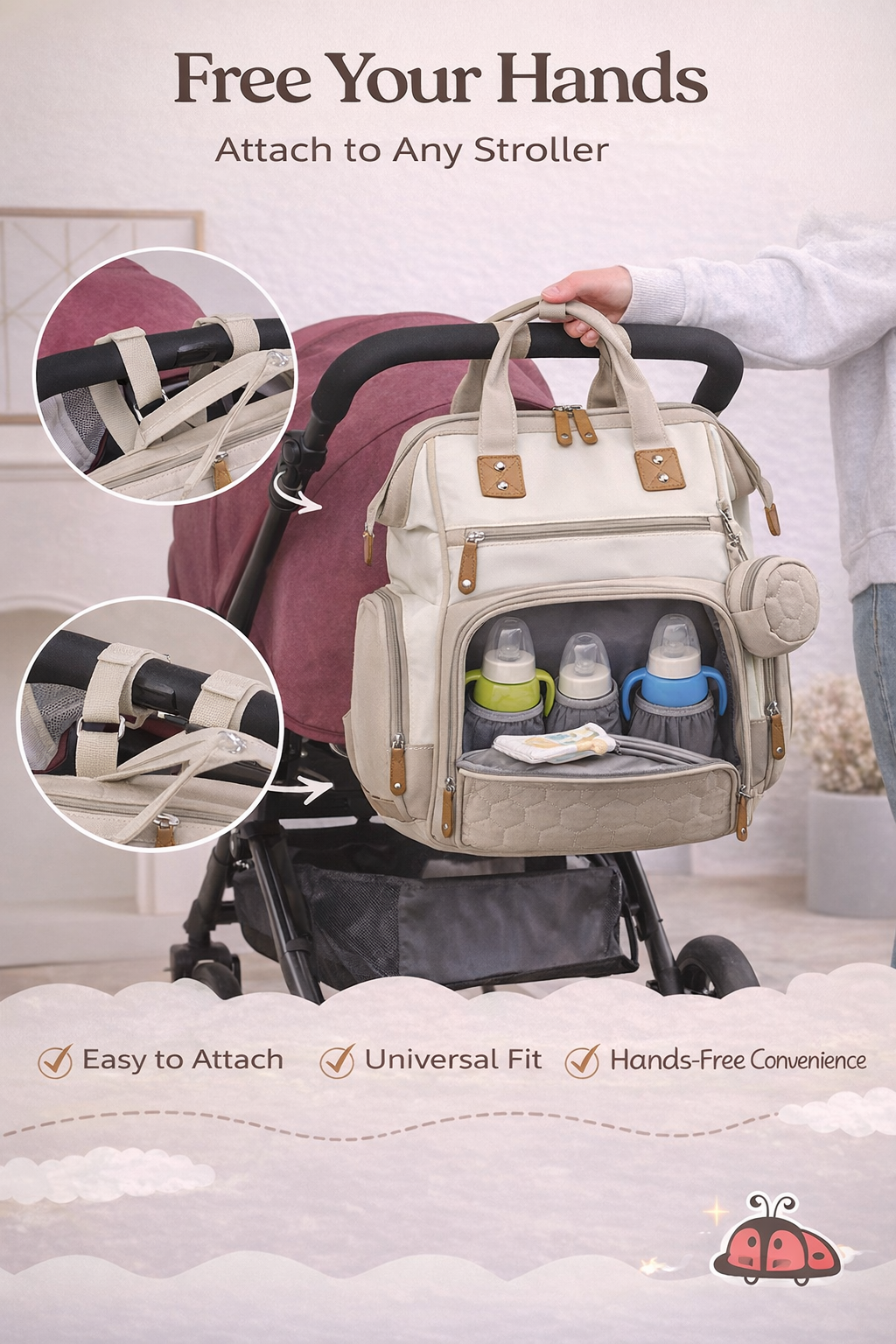MomiEase 3-in-1 Diaper Bag Backpack - Beige
