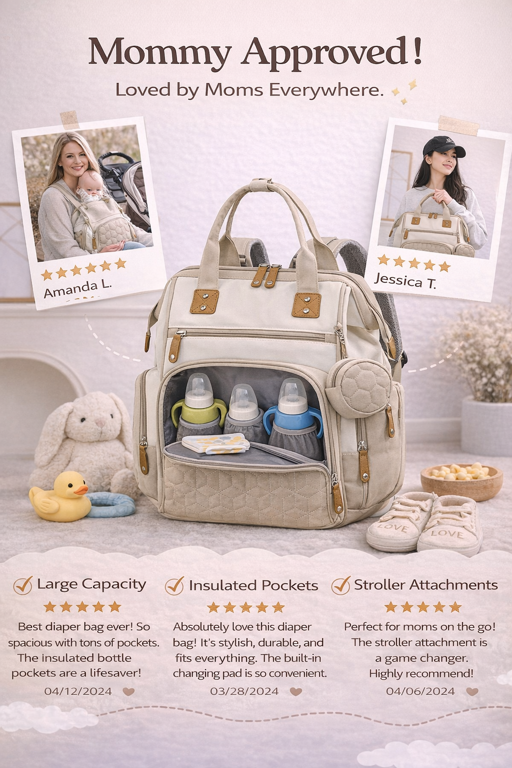 MomiEase 3-in-1 Diaper Bag Backpack - Beige