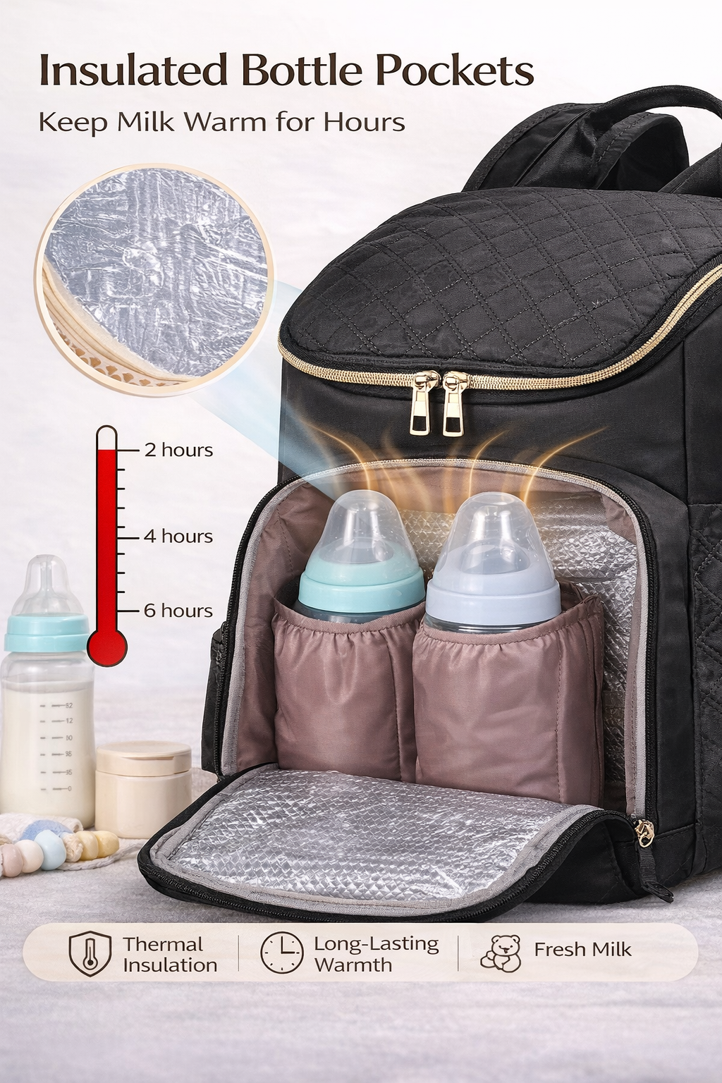 MomiEase Quilted Diaper Bag Backpack - Black
