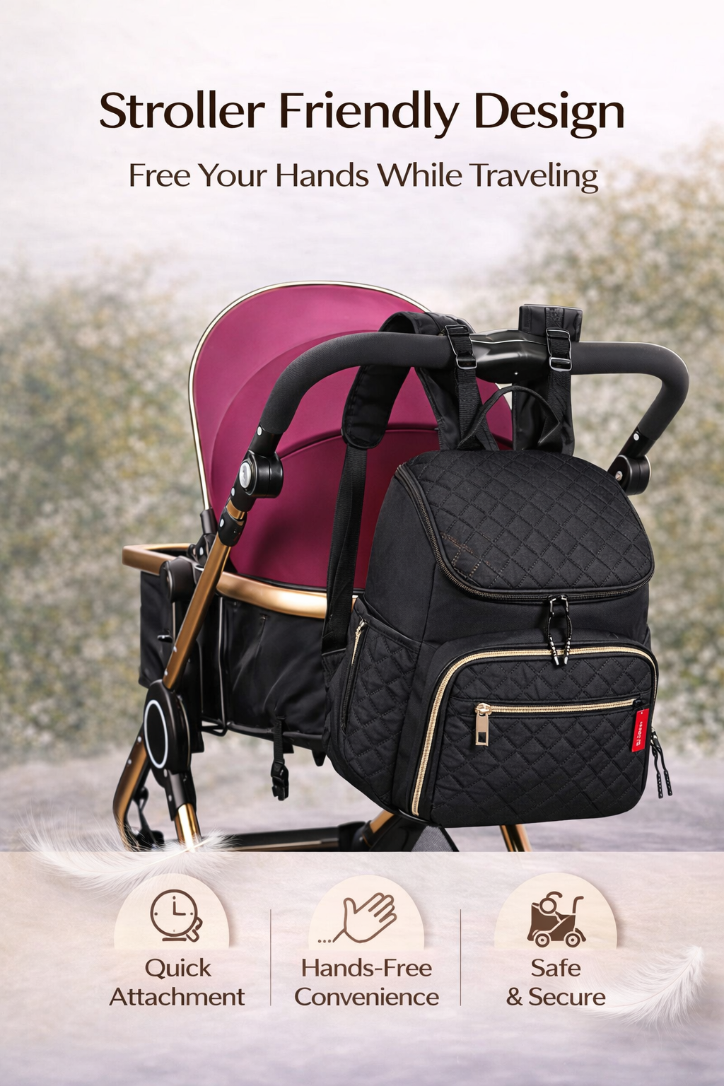 MomiEase Quilted Diaper Bag Backpack - Black