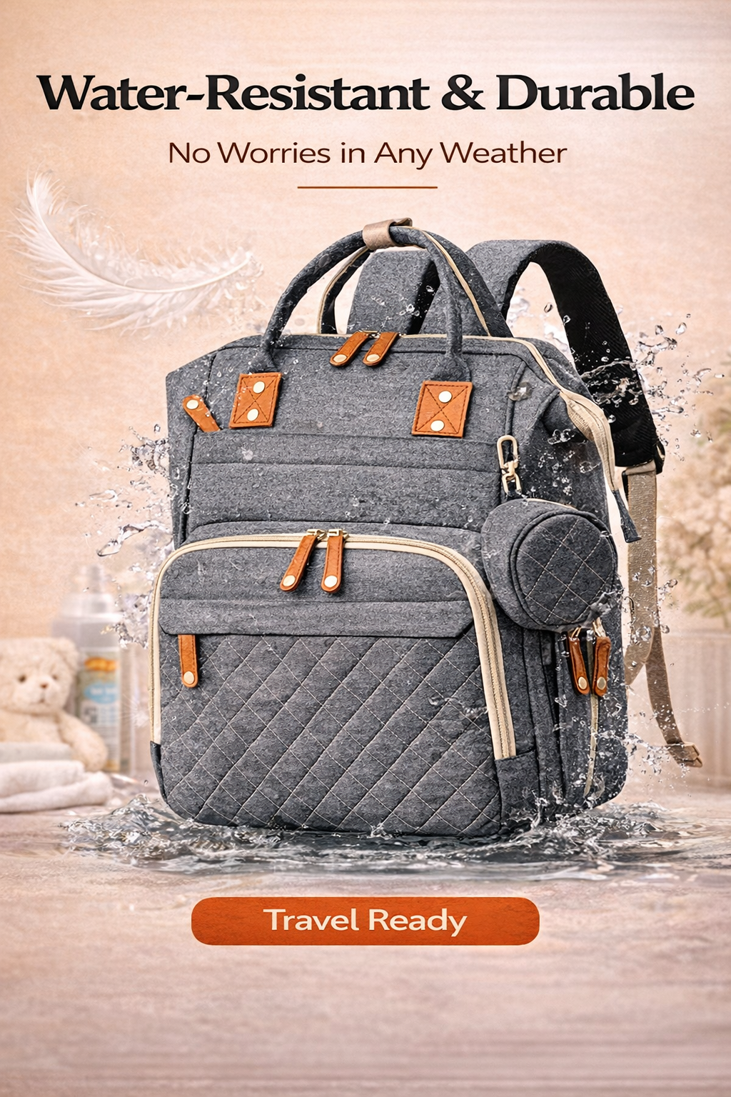 MomiEase Large Capacity Diaper Bag Backpack - Gray