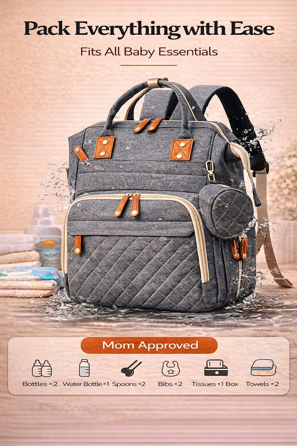 MomiEase Large Capacity Diaper Bag Backpack - Gray