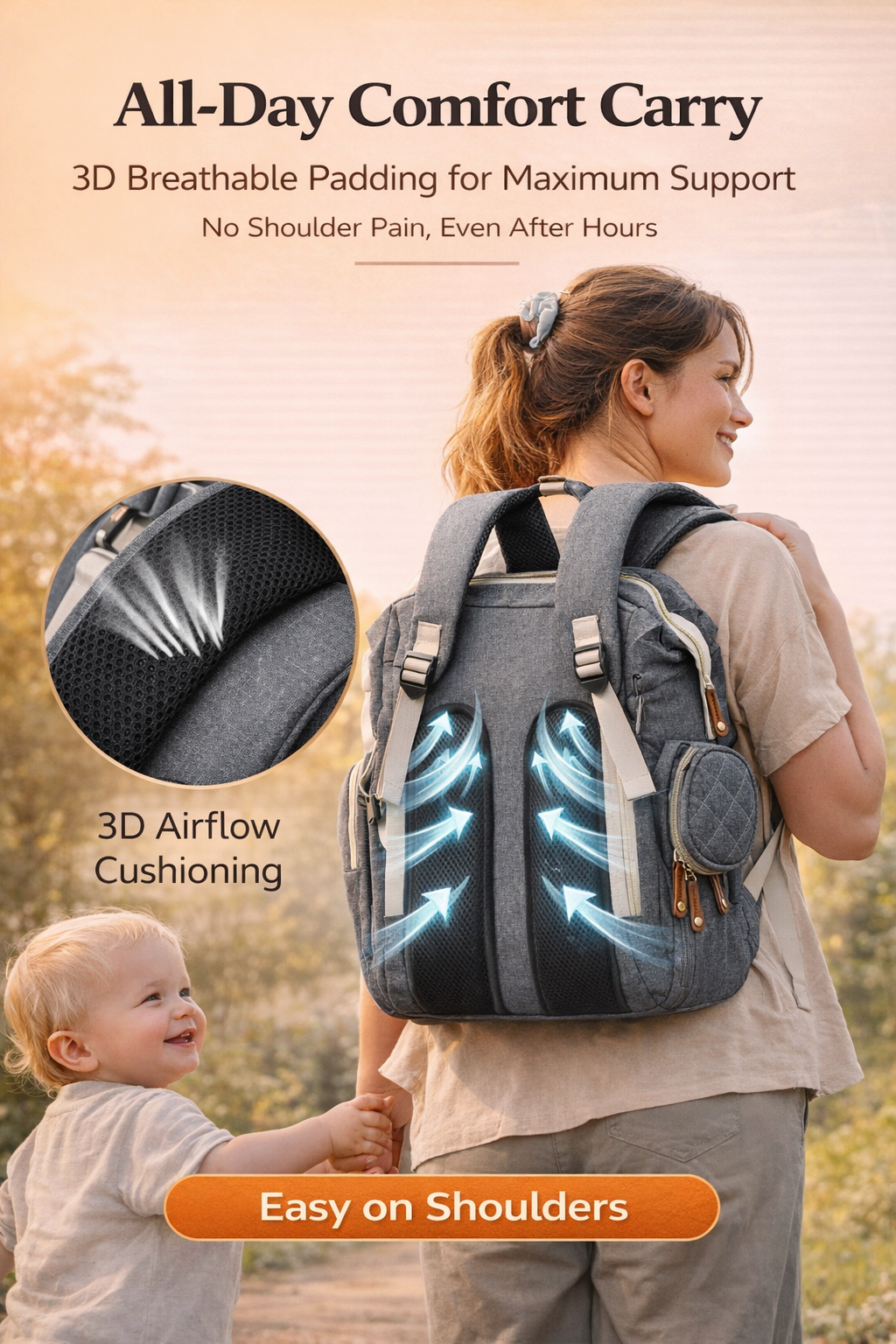 MomiEase Large Capacity Diaper Bag Backpack - Gray